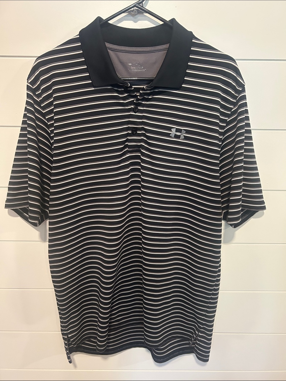 Under Armour Black Polo with White & Gray Stripes